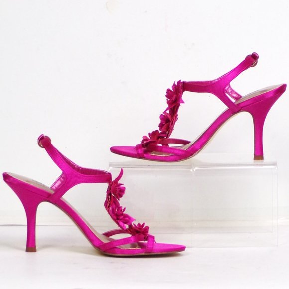 UNLISTED size 6.5M POCKET LIST fuchsia satin party sandals leather soles bal syn - Picture 4 of 16